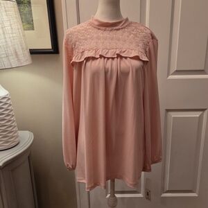 Massini Blouse Soft Pink Lace Womens 1X